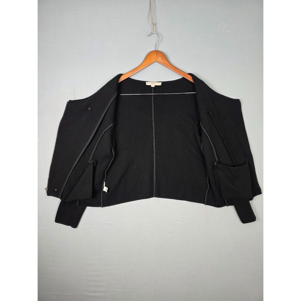 LOFT Black Asymetrical Moto Motorcycle Sweater Knit Large Cyber Goth Wool Blend - Picture 5 of 8